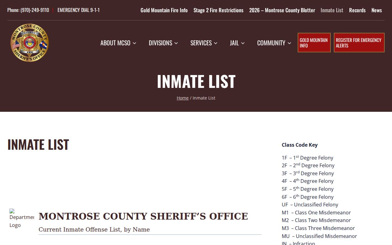 Montrose County arrest search current inmate offense list