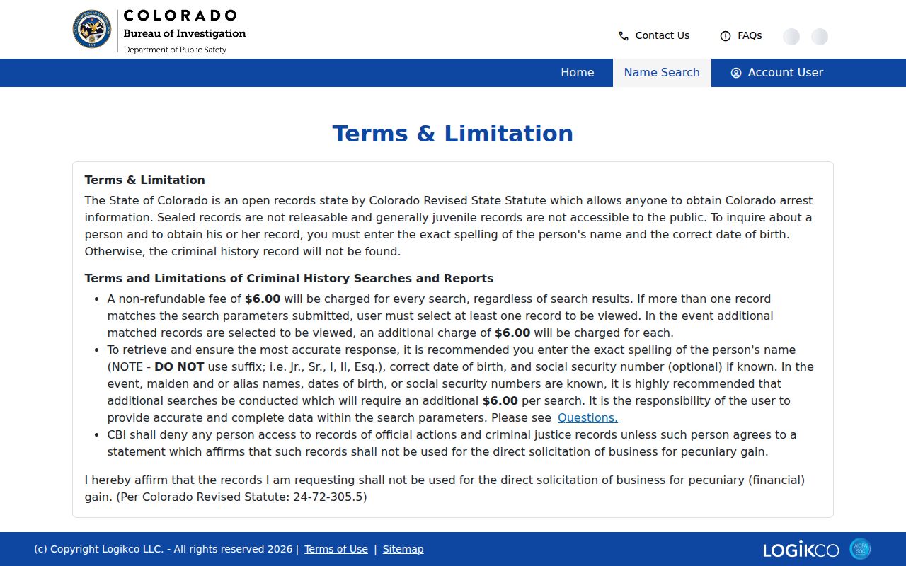 CBI individual criminal history search terms and fields