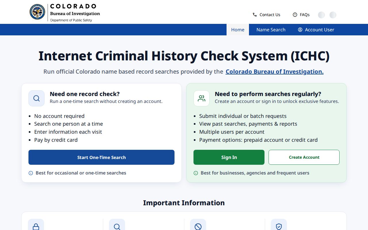 Colorado CBI Internet Criminal History Check portal