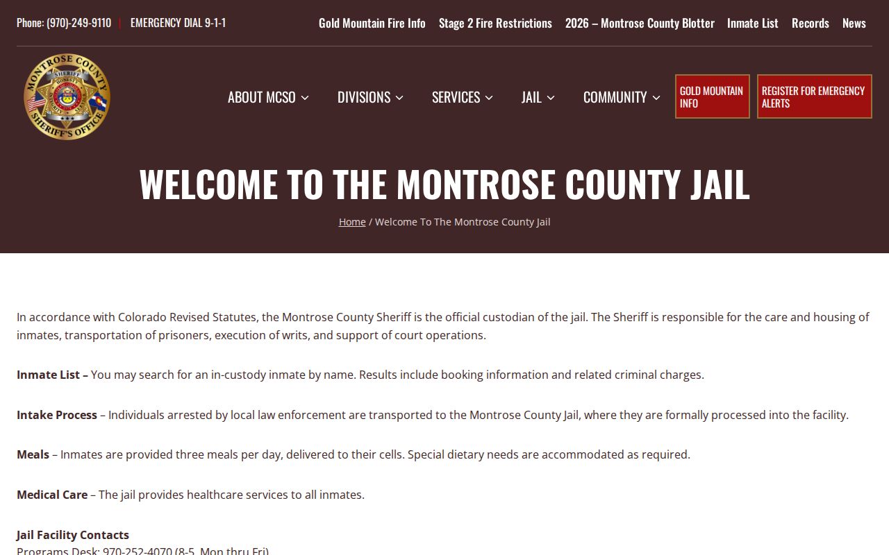 Montrose County jail overview and booking information