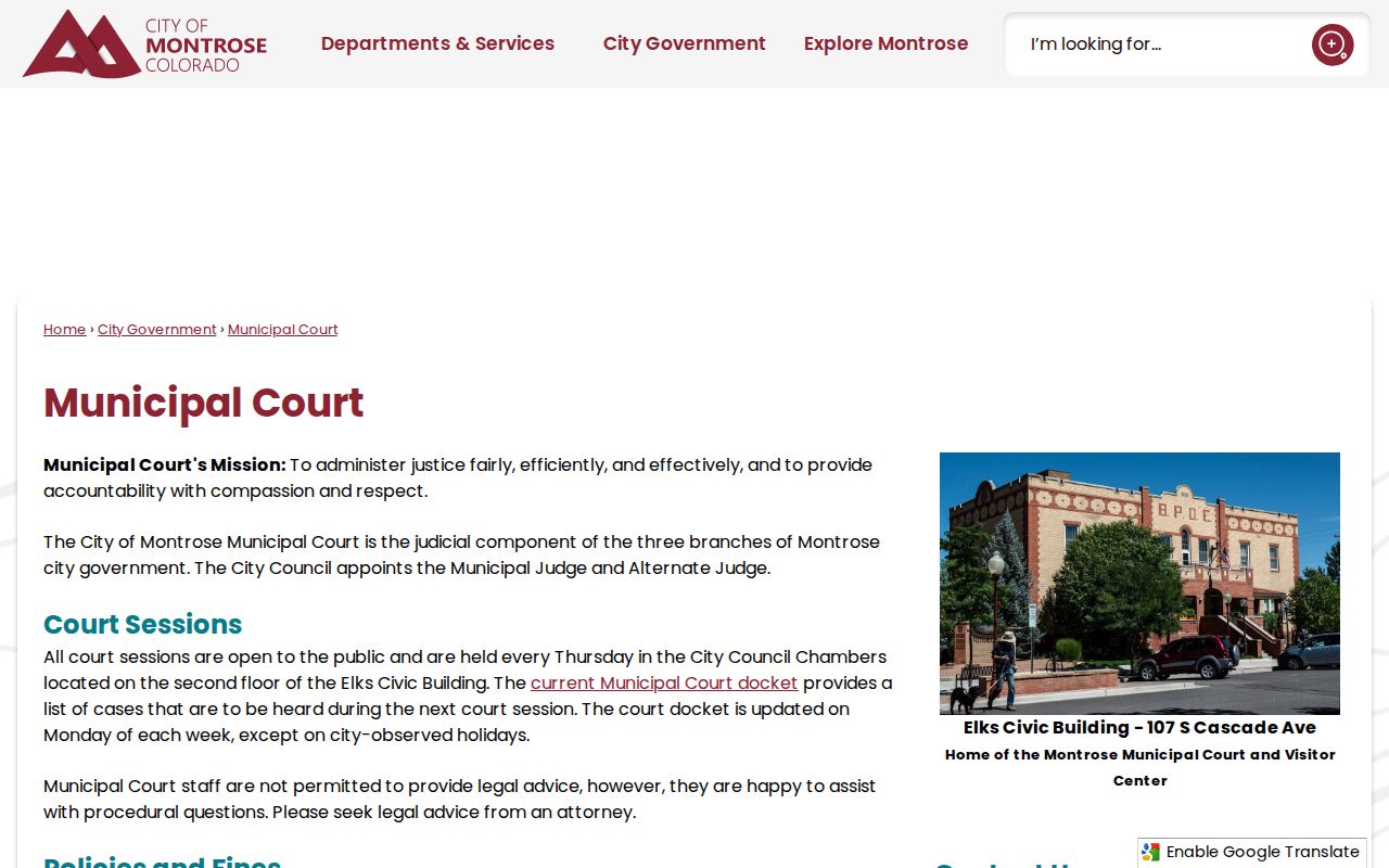 Montrose Municipal Court docket and contact page