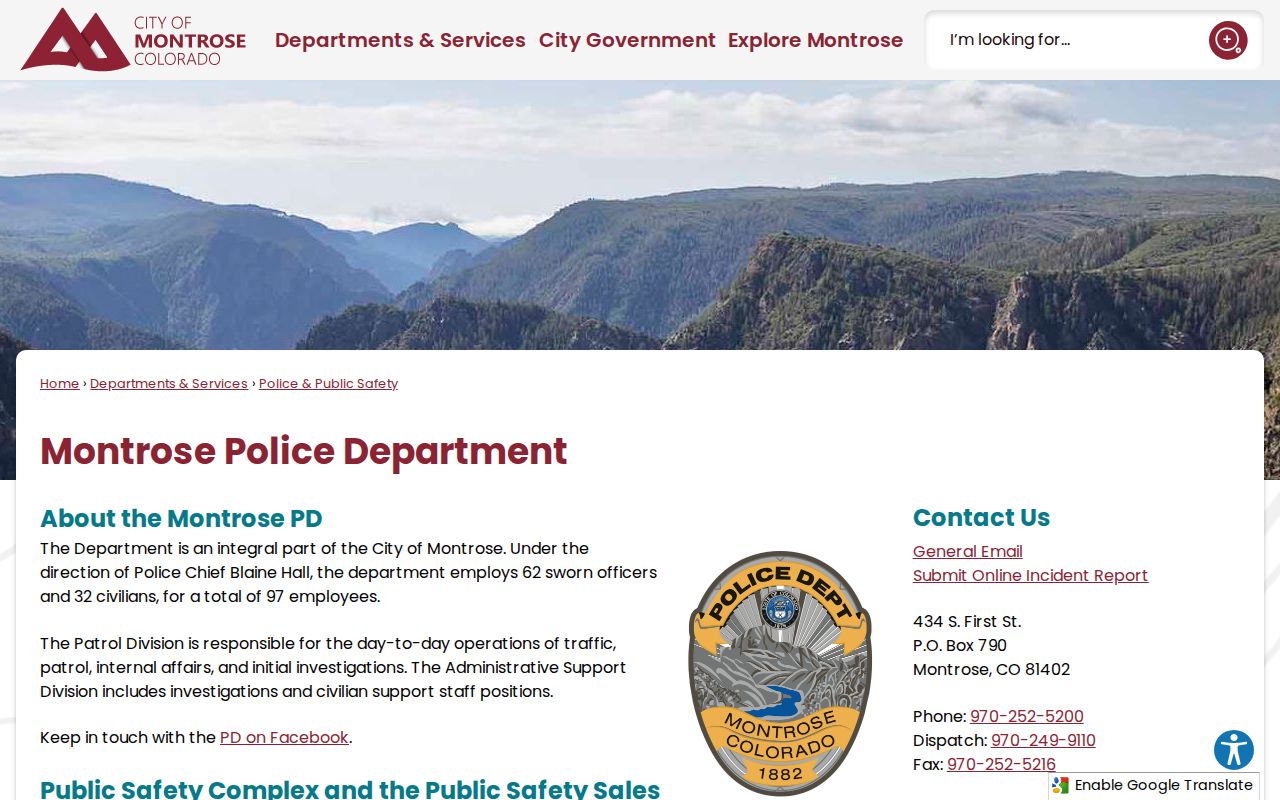 Montrose Police and Public Safety complex information