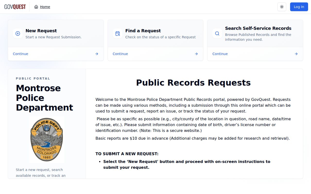 Montrose Police GovQuest public records portal
