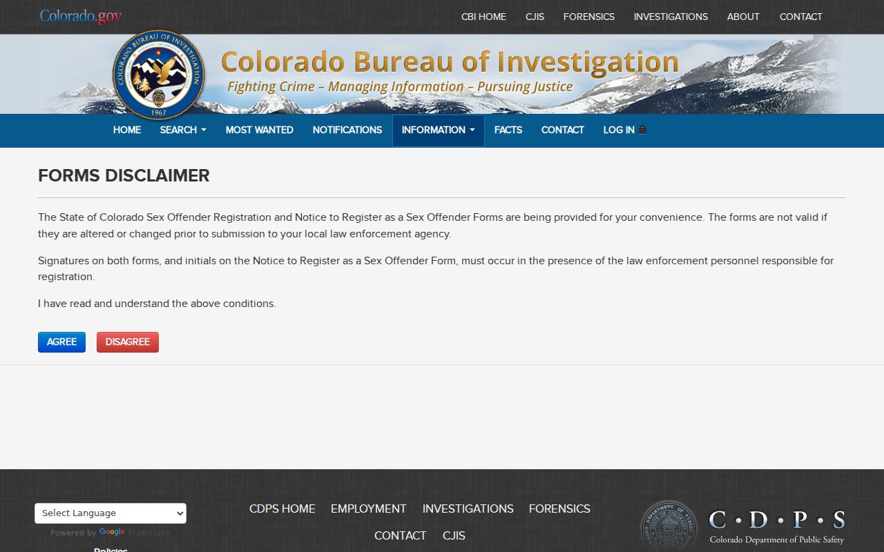 Colorado sex offender registration forms and addenda